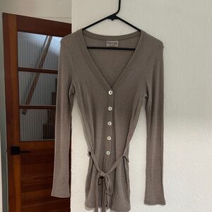 Michael Stars Brown Button-Down V-Neck Top